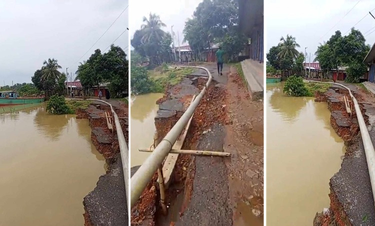 বালুখেকো-চক্রে ভাঙছে সড়ক, ঝুঁকিতে ফেঞ্চুগঞ্জের রেলসেতু